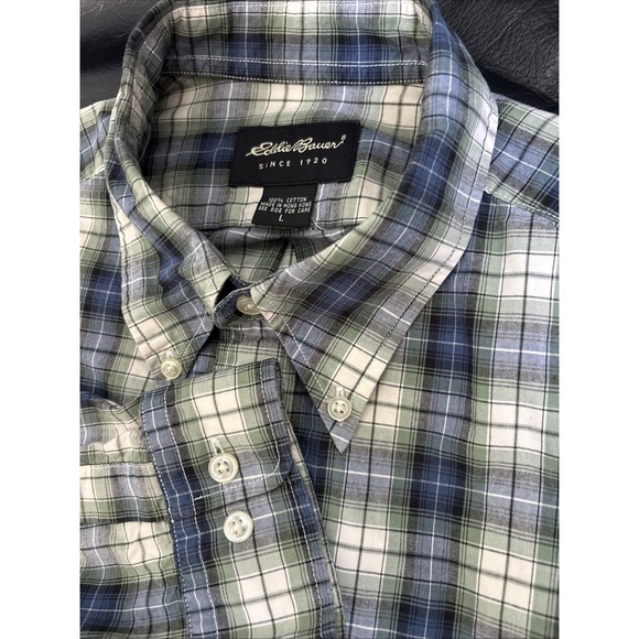 Eddie Bauer Other - Eddie Bauer Mens Large Blue/Green Plaid Long Sleeve Button Up Shirt Cotton